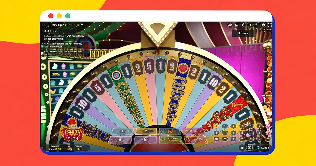 Crazy Time Ablauf mit Einsatzfeldern, Top Slot und Geldrad