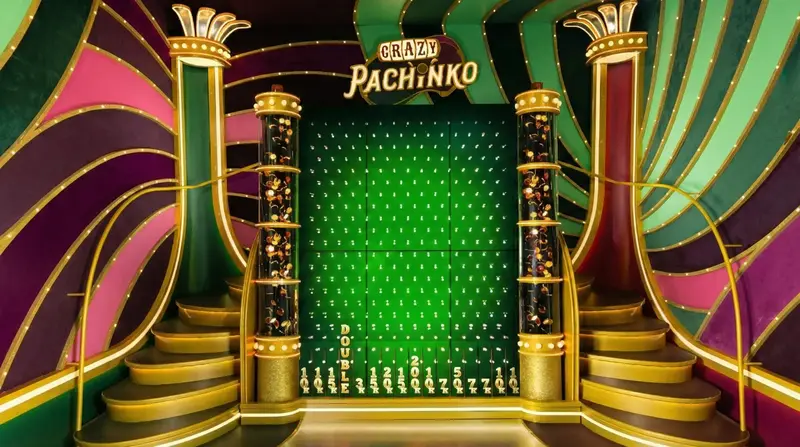 Illustration einer Pachinko-Wand mit Puck und Stiften